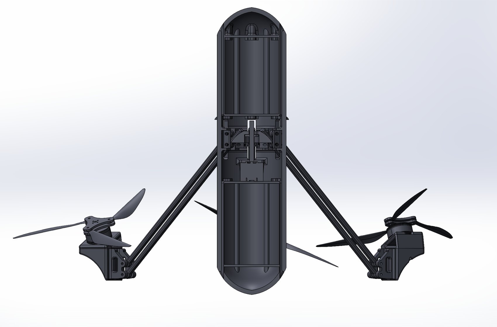 Front elevation, arms partway through the retraction stroke.