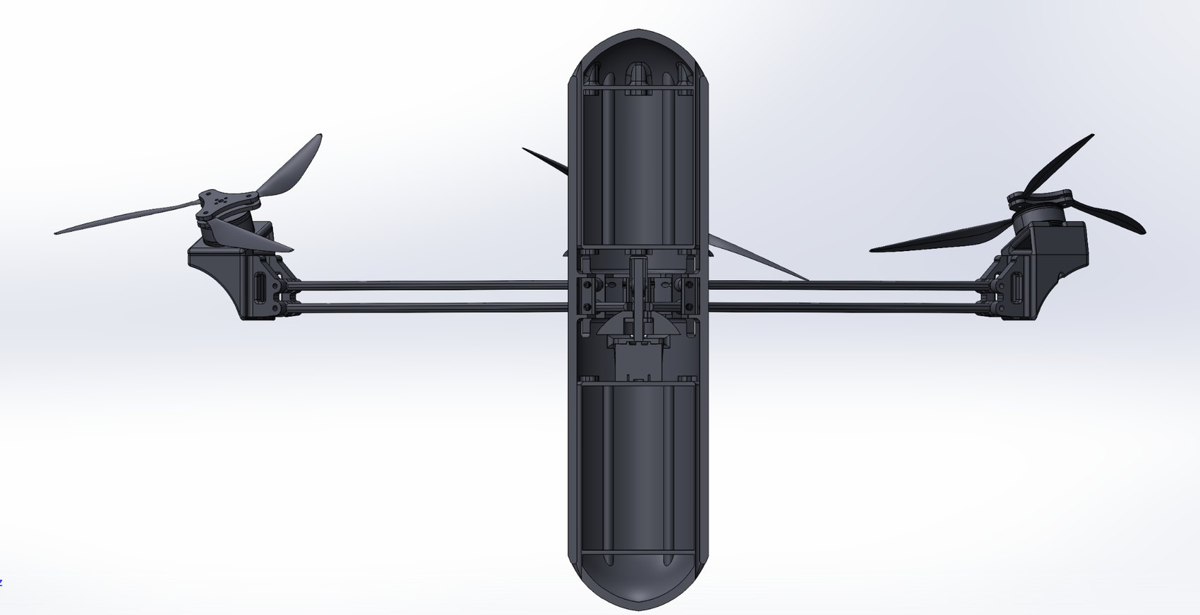 Plan view showing the six-arm layout and hull footprint.