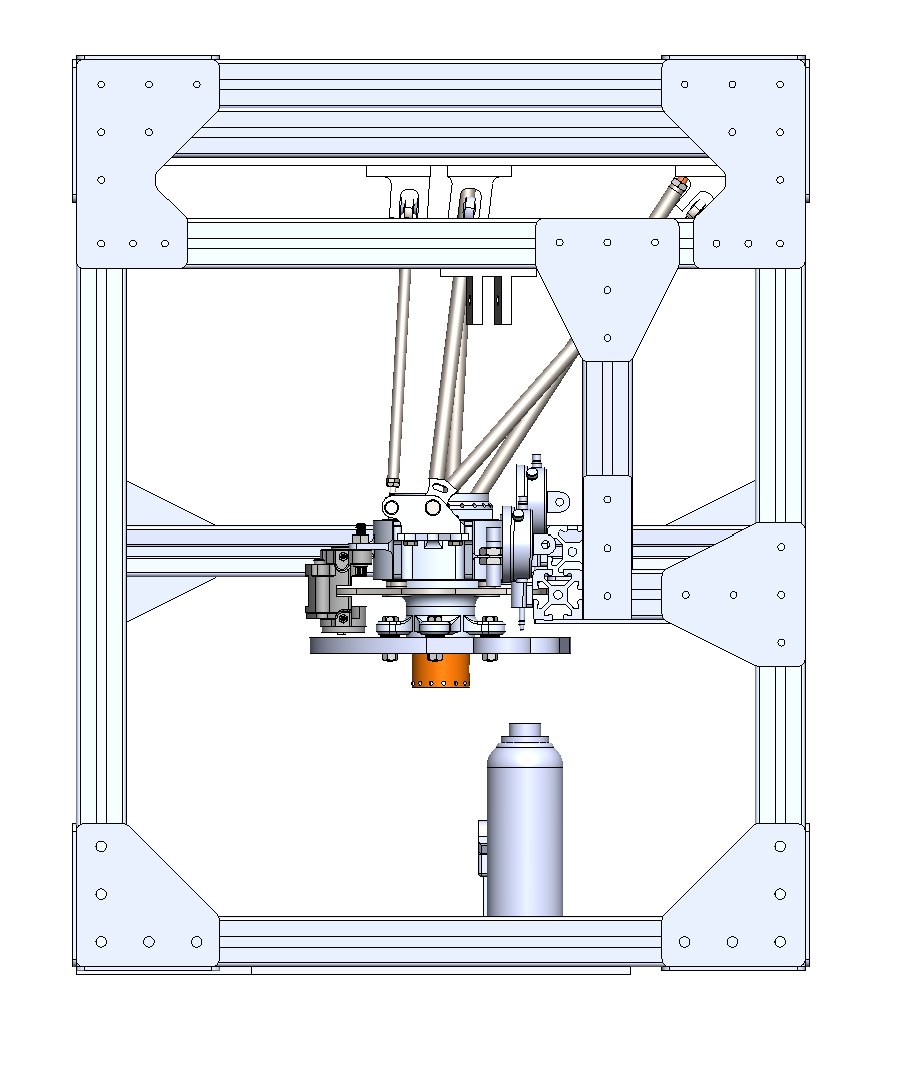 Front elevation showing the load path from the jack, through the load cell, into the hub.