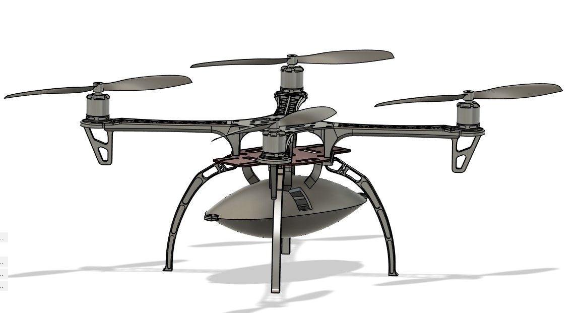 CAD render of the aircraft with the receiver capsule mounted below the frame.